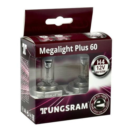 Żarówka samochodowa H4 Tungsram MegaLight Plus 60% - 2szt